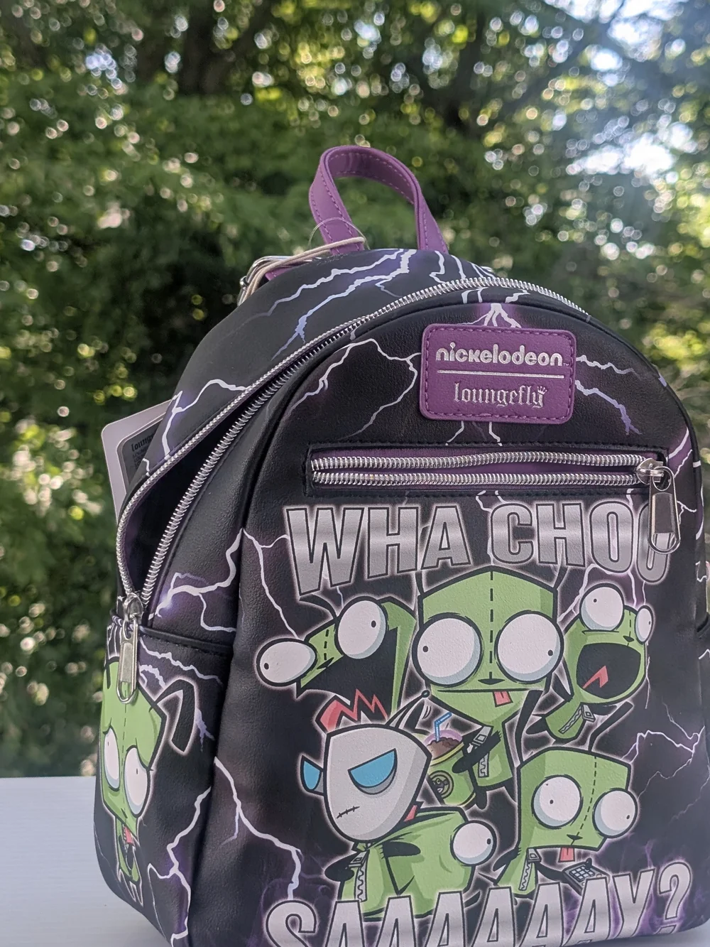 Loungefly Invader Zim Green Character Lightning Mini Backpack - Black & Purple